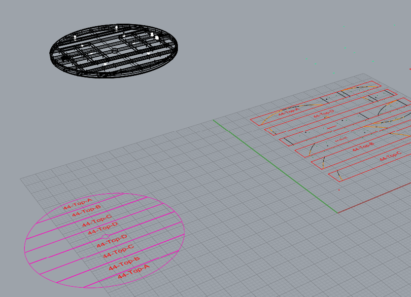 Screenshot of Rhino 8 screen showing some basic designs on our 44 inch Tabletop